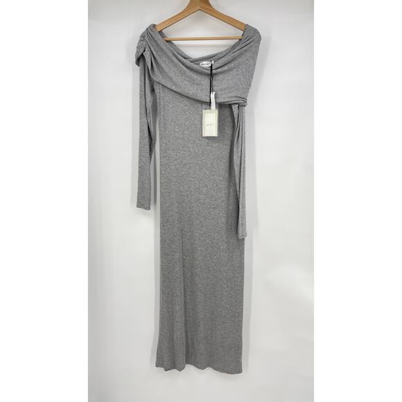the line by K | NWT Maisie Dress Heather Grey Ribbed Modal Off Shoulder Maxi XL - Picture 2 of 15